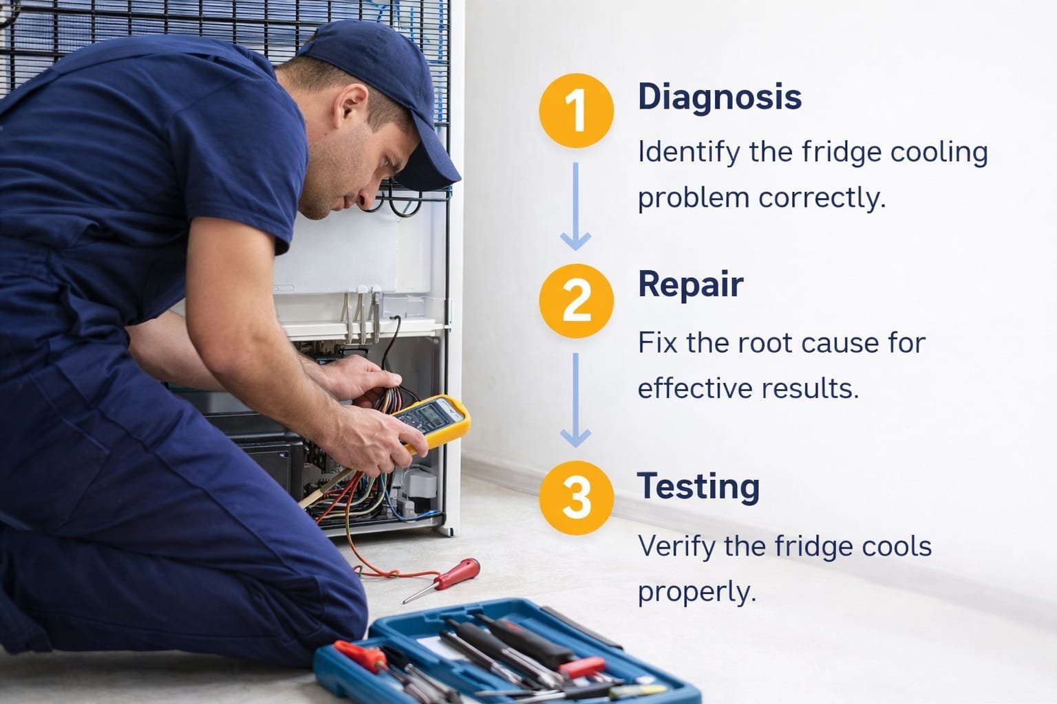 fridge repair technician working