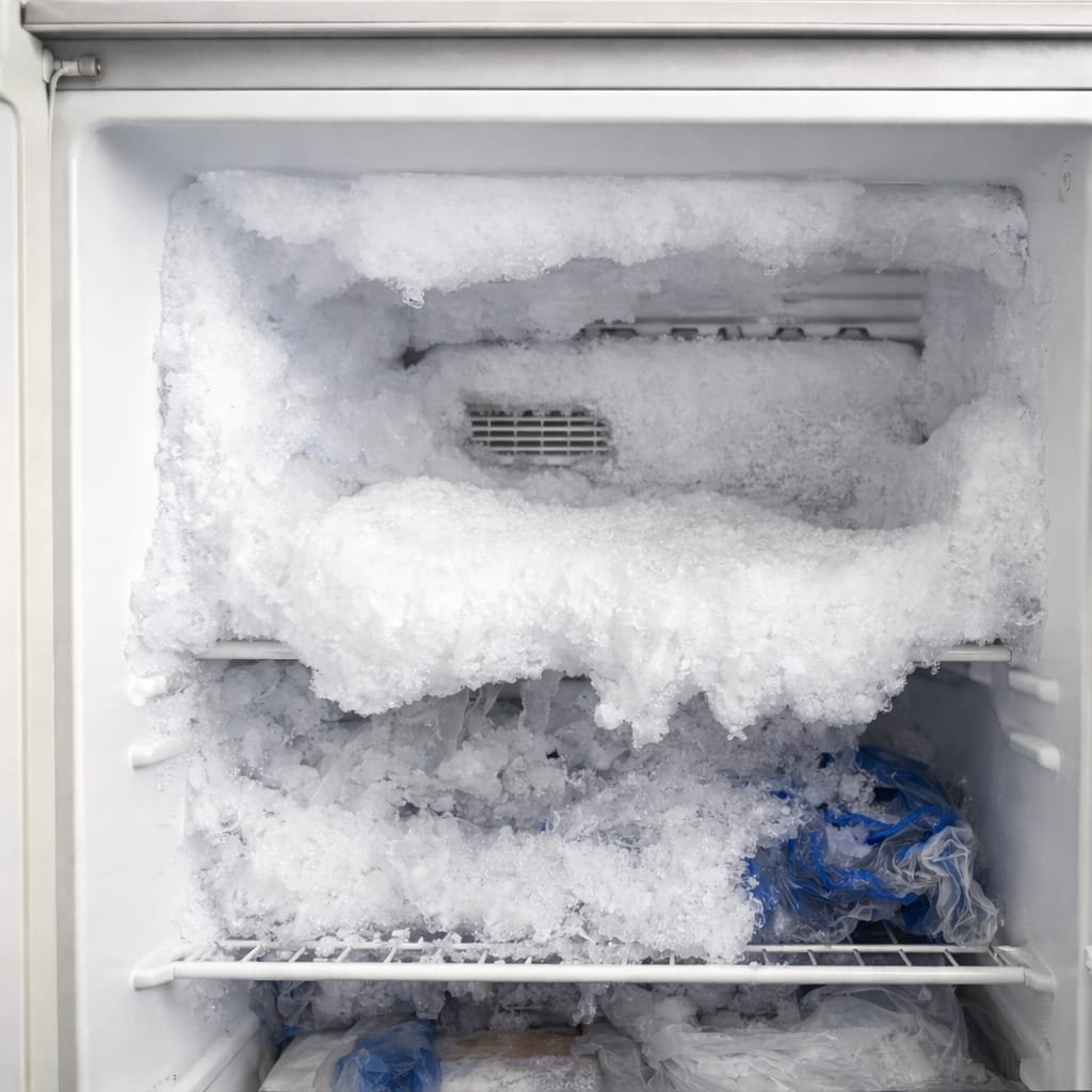 Before repair – heavy ice build up in freezer